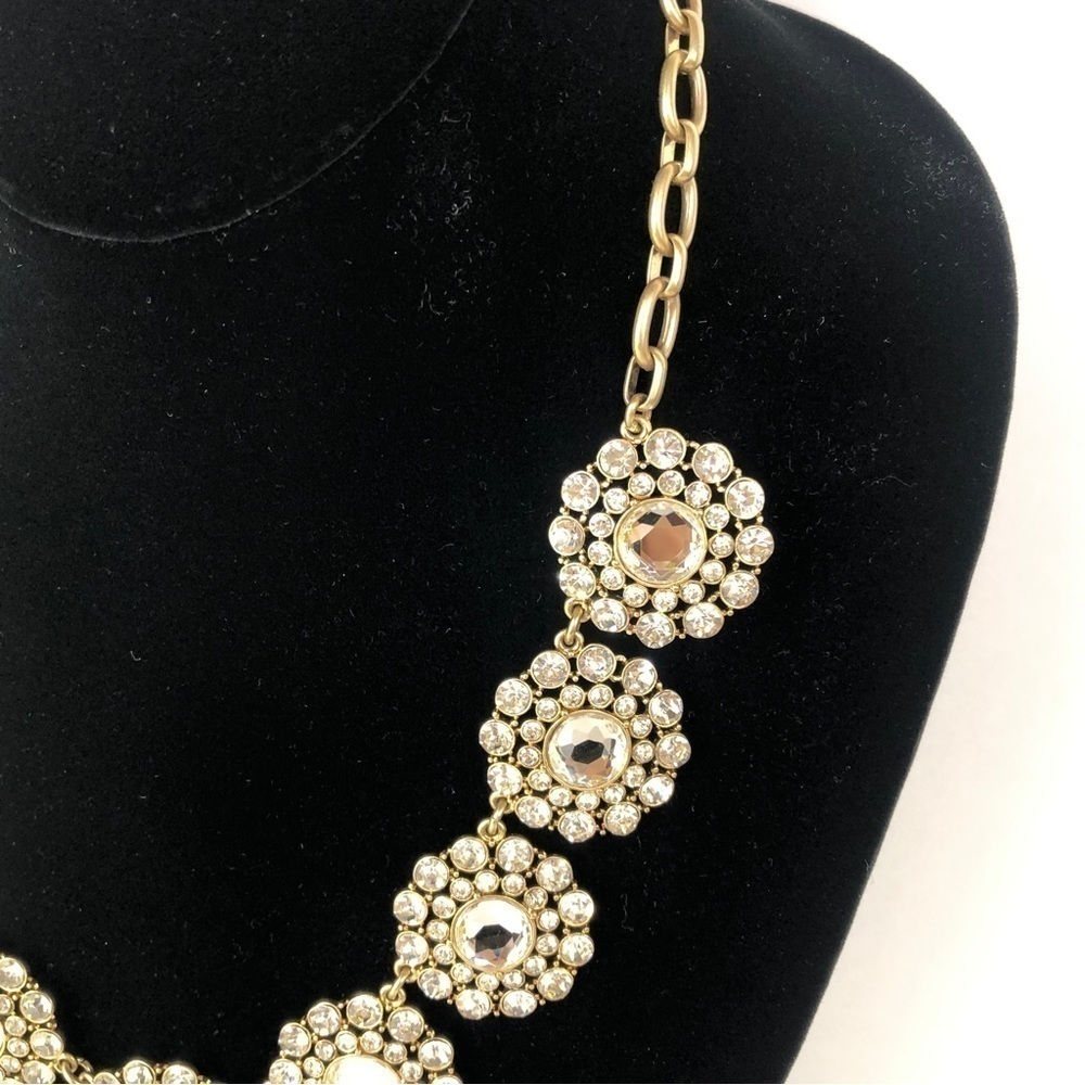 J. Crew flower crystal jewel necklace with gold cuban chain - Picture 2 of 5
